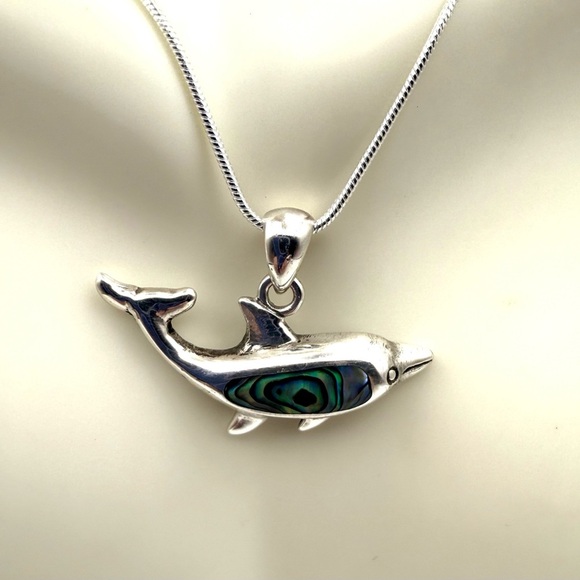 Dolphin Pendant Sterling Silver 925 With SS Plate Chain - Picture 5 of 5